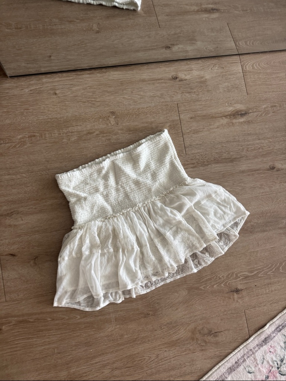 White Smocked Ruffle Tube Skirt